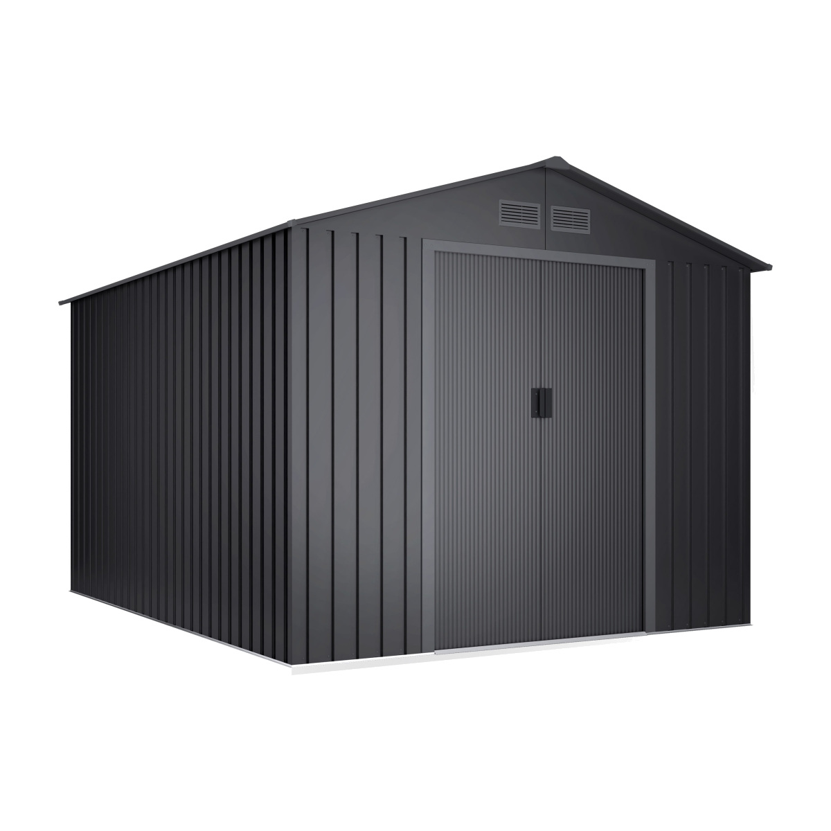 Abri de jardin métal Wasabi 8,08 m², finition anthracite : vue complète sur fond blanc